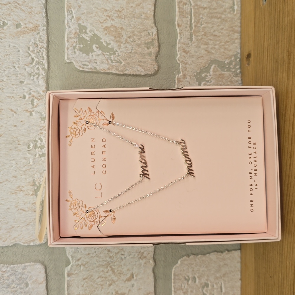 NWT LC Lauren Conrad‎ "Mama" & "Mini" Silver Tone Necklace Set